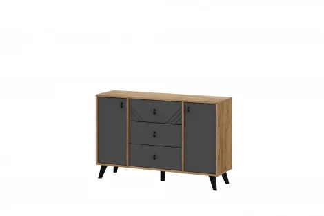 Комод Арника 3 ящика двухстворчатый Байкал, Дуб Золотой, Графит