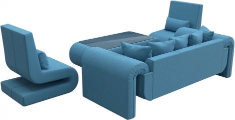 Набор Волна-2 (стол, диван, 2 кресла) (Голубой/Рогожка) Лига Диванов арт.125782