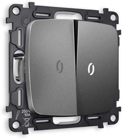 Комплект механизма Ambrella Volt 2-клавишного выключателя с подсветкой 5600K OMEGA MO654015 Антрацит серый QUANT