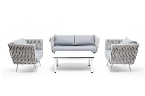 Лаунж-зона 4-ая из роупа со столом Канны молочный, каркас светло-серый, роуп светло-серый 4SIS Монако MONS2C2TJ-4-SET H-gray