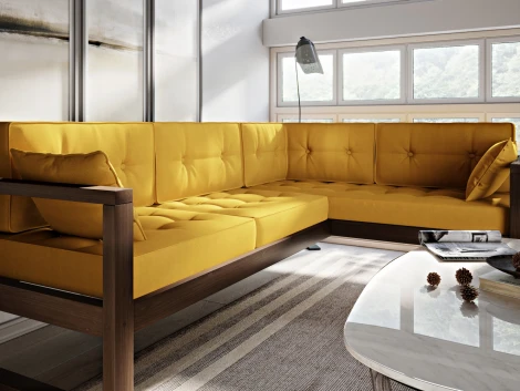 Диван Arsko Астер У орех желтый велюр