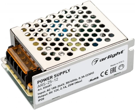 Блок питания ARS-25-12 (12V, 2.1A, 25W) (IP20 Сетка) 026681 Arlight ARS
