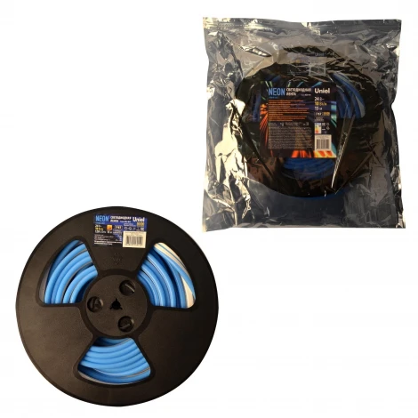 Светодиодная гибкая герметичная лента катушка 15м синий свет Uniel Neon ULS-N11-2835-120LED/m-8mm-IP67-DC24V-10W/m-15M-BLUE катушка в герметичной упаковке