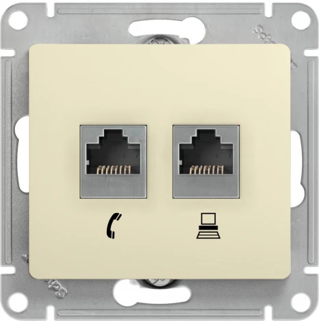 Розетка встраиваемая телефонная RJ-11 + Ethernet RJ-45 (бежевый) Systeme Electric Glossa GSL000285