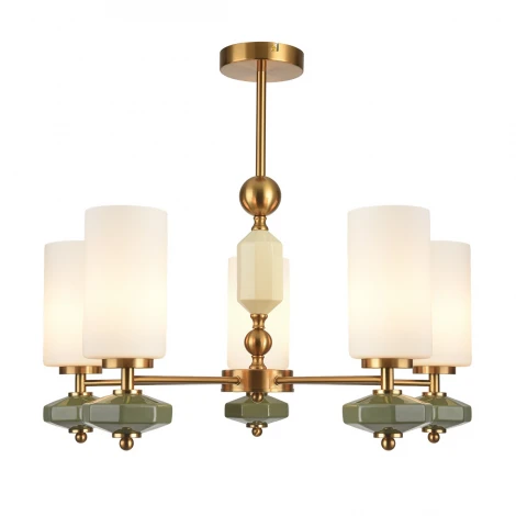 Потолочная люстра на штанге Lumion Mila 8427/5C латунь/белый/зеленый, металл/керамика/стекло E27 5*60W 220V