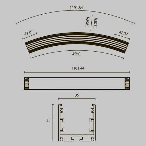 Радиусный профиль 35x35 3000мм 1/8 круга черный Maytoni  ALM-3535R-B-D-45°-3M
