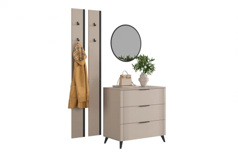 Прихожая "Мебельсон К22" (1350х428х1750) Mebelson (ЛДСП,Пластик,Зеркало,МДФ/Бежевый,Кремовый,Черный) арт.ПК0022Мебельсон.3478