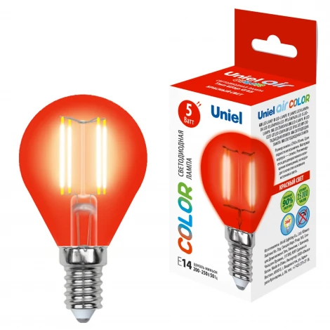 Лампочка светодиодная шар красная E14 5W Uniel LED-G45-5W/RED/E14 GLA02RD