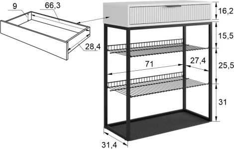 Обувница Вельвет Mebelson (ЛДСП,Металл/Графит,Черный) арт.173128,3324