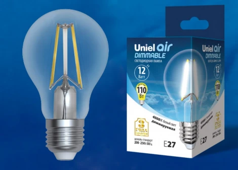 Лампочка светодиодная груша прозрачная E27 12W 4000K Uniel LED-A60-12W/4000K/E27/CL/DIM GLA01TR
