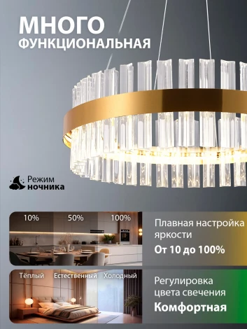 Подвесная люстра светодиодная нимб с пультом ДУ 100W, золото, LED Natali Kovaltseva INNOVATION STYLE 83151 (регулировка яркости, 220V, на тросе, круглые)