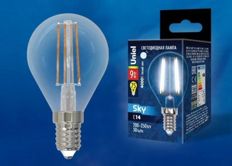 Лампочка светодиодная шар прозрачная E14 9W 4000K Uniel LED-G45-9W/4000K/E14/CL PLS02WH