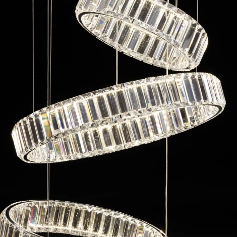 Подвесная люстра ярусная каскадная большая Citilux Чезаре CL338661 (регулировка яркости, LED, 220V, хрусталь, на проводе, кольцо)