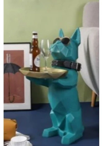 Большая статуэтка-столик Бульдог с подносом бирюзовая MY iNTERNO MY-D120