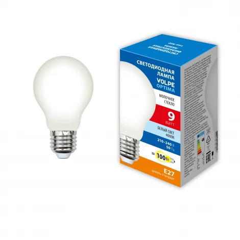 Лампочка светодиодная филаментная Volpe LED-A60-SLF LED-A60-9W/4000K/E27/FR/SLF