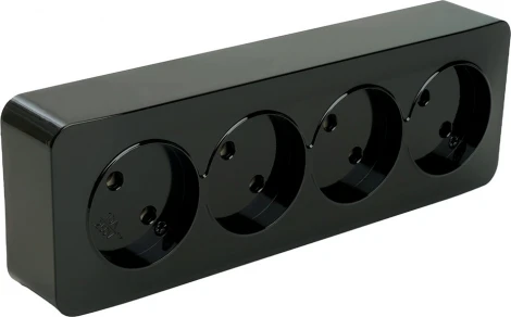 Розетка 4-х местная без заземления (черный) Stekker София 49319