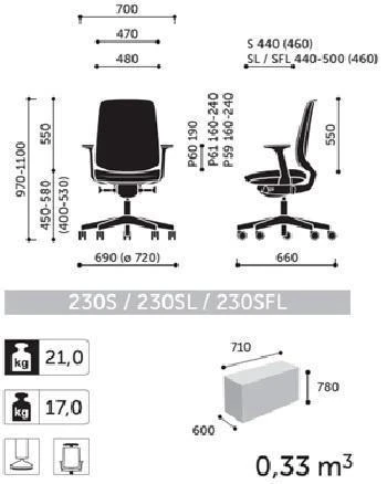 Кресло Light Up 230SFL Profim Ткань Evo EV-1 Пластик светло-серый