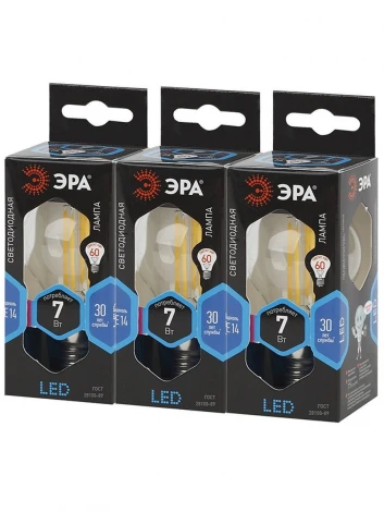 Лампочка светодиодная филаментная E14 7W ЭРА F-LED P45-7W-840-E14