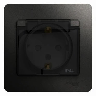 Розетка встраиваемая с заземлением и крышкой (антрацит) IP44 Systeme Electric Glossa GSL000748