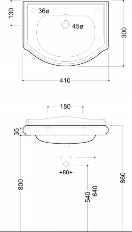 Рукомойник Kerasan Retro 103301 отверстие слева