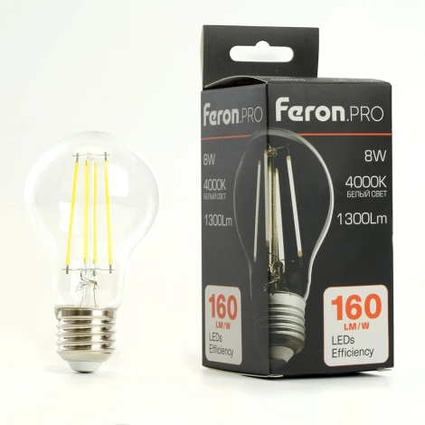 Лампа светодиодная филамент A60 шар 8W 175-265V E27 4000К Feron LB-1108 48893
