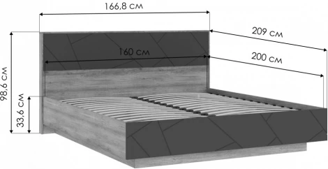 Двуспальная кровать Диамо КР 1 (Диамо КР 01 160х200 софт графит / дуб каньон) Woodville арт.546000