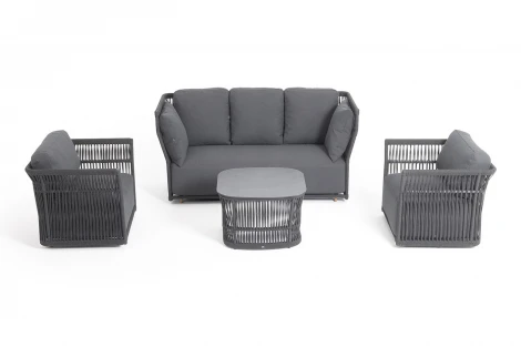 "Лугано" лаунж-зона 5-местная плетеная из роупа (веревки), каркас алюминиевый темно-серый, роуп темно-серый 4SIS арт.УТ-00010273