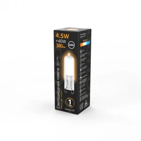 Лампочка светодиодная капсульная прозрачная колба G9 4 Вт 380 lm 3000K теплое белое свечение Gauss 107809104