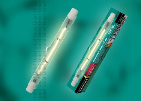 Лампочка галогенная линейная цилиндр прозрачная R7S 100W Uniel J-78/100/R7s