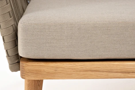 "Мальорка" кресло плетеное из роупа, основание дуб, роуп серо-коричневый 23мм, ткань бежевая 052 4SIS арт.УТ-00007641