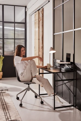 Компьютерный стол La Forma (ex Julia Grup) Foreman (Черный/ Меламин,Металл,Сталь,ДСП,Дерево)