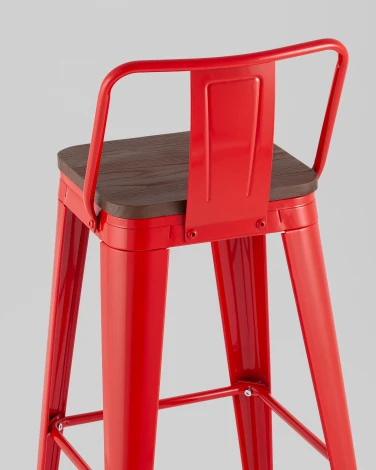 Стул барный TOLIX со спинкой красный глянцевый + темное дерево KD Stool Group УТ000042113