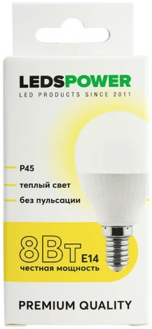 Лампочка светодиодная E14 8Вт 3000K LEDS POWER 006734