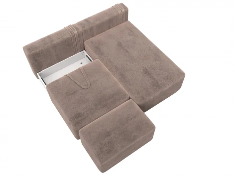 Диван угловой модульный с пуфом Лига-060 НПБ угол универсальный (ЛДСП,Брус,Фанера/Пластик/Велюр/Бежевый) Лига Диванов 129680