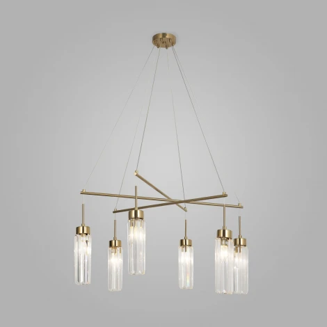 Подвесная люстра Wi-Fi Eurosvet Gilian 60163/6 латунь (220V, хрусталь, управление смартфоном, голосовое управление, умный дом - Minimir Home, Алиса, Маруся, Салют, на тросе)