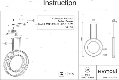 Maytoni Ravello MOD808-PL-02-115-W