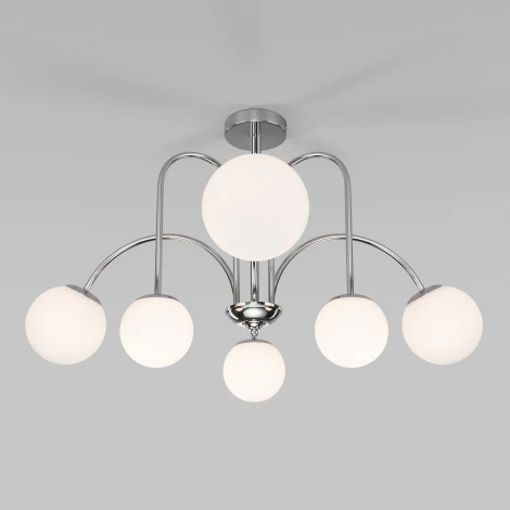 Потолочная люстра Wi-Fi на штанге Eurosvet 30177/6 хром (220V, управление смартфоном, голосовое управление, умный дом - Minimir Home, Алиса, Маруся, Салют, шарики)
