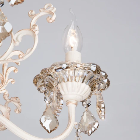 Подвесная люстра Eurosvet 3281 3281/5 белый с золотом / тонированный хрусталь (220V, хрусталь Strotskis, на цепи, подсвечник, свеча)