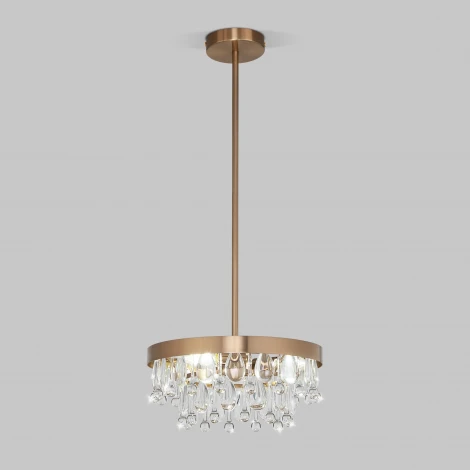 Подвесная люстра Wi-Fi на штанге хрустальная Eurosvet Sophie 60165/3 латунь (220V, управление смартфоном, голосовое управление, умный дом - Minimir Home, Алиса, Маруся, Салют)