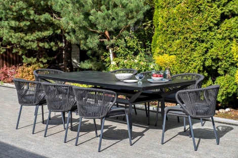 "Милан" стул плетеный из роупа, каркас алюминий темно-серый (RAL7024) муар, роуп темно-серый круглый, ткань темно-серая 027 4SIS арт.УТ-00006819