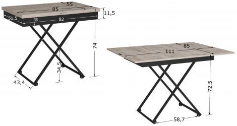 Стол универсальный трансформируемый Калифорния АНДРЭ Loft ЛДСП винтаж/черный 5900681109
