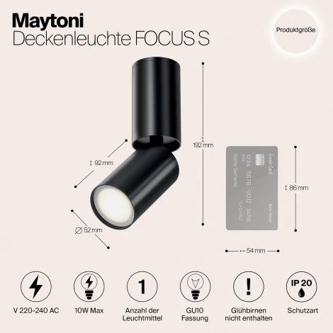 Накладной потолочный светильник FOCUS S GU10 1x10Вт Maytoni Technical C051CL-01B (220V, круглые)