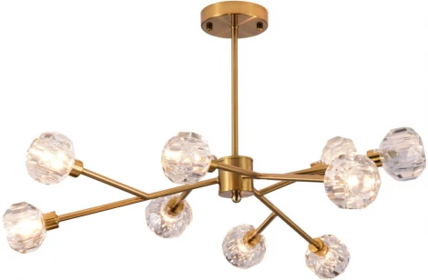 Потолочная люстра на штанге Freya Grace FR5114PL-09BZ (220V, хрусталь, шарики, молекулы)