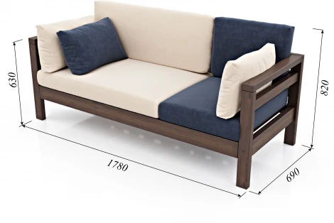 Диван Arsko прямой Домино Б орех велюр молочный/синий