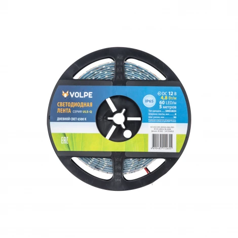 Светодиодная лента Volpe ULS-Q323 2835-60LED/m-8mm-IP65-DC12V-4,8W/m-5M-6500K катушка в герметичной упаковке