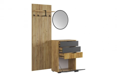 Прихожая "Мебельсон К3" (1200х353х1750) Mebelson (ЛДСП,Пластик,Металл,Зеркало,МДФ/Дуб крафт золотой,Графит,Черный) арт.ПК0003Мебельсон.3533