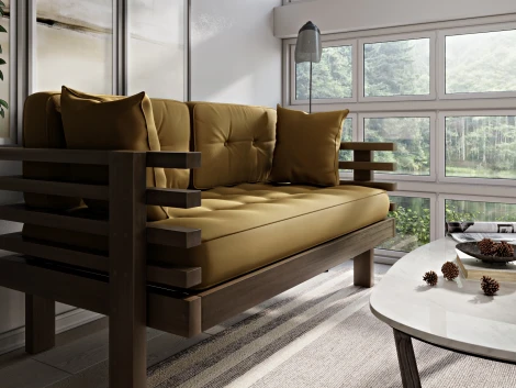 Диван Arsko Стоун Мини орех горчичный велюр