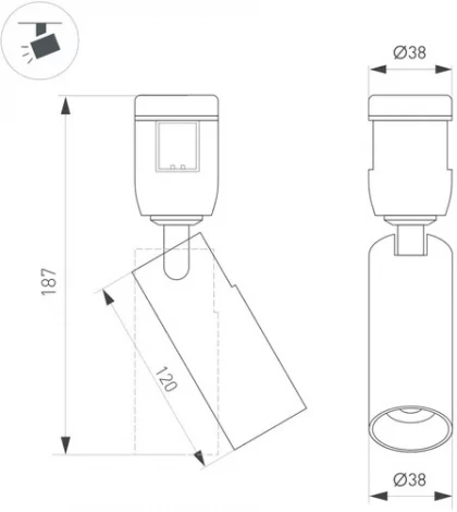 Трековый светильник ART-APRIORI-SPOT-TURN-R38-8W Day4000 (GD, 36 deg, 48V) (Arlight, IP20 Металл) 049290 (LED)