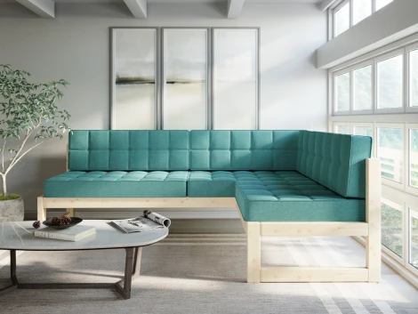 Диван Arsko угловой Сега У сосна рогожка бирюзовая