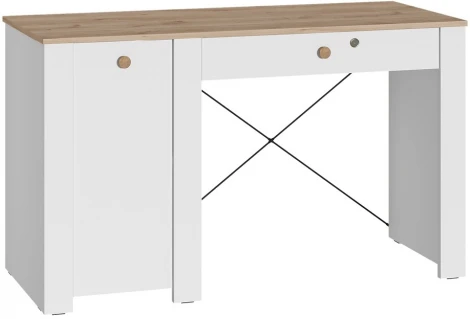Письменный стол Джастин 12.154 (Джастин 12.154 126,2х54,8х75,3 белый шагрень / дуб белый) Mobi арт.564843